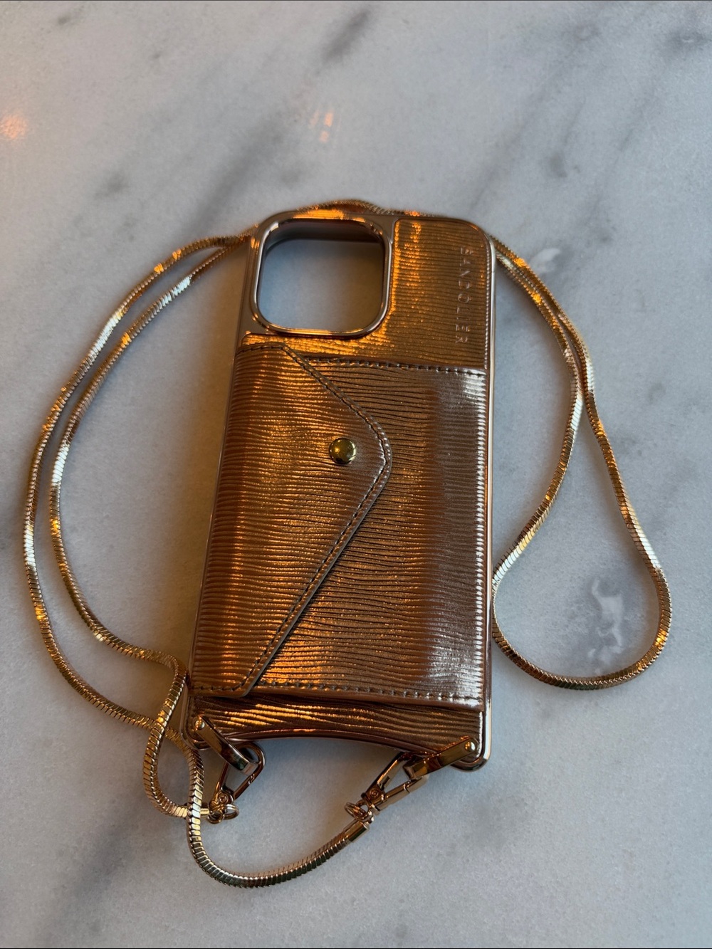 Bandolier IPhone16 Max Metallic Rose Gold Crossbody Phone Wallet